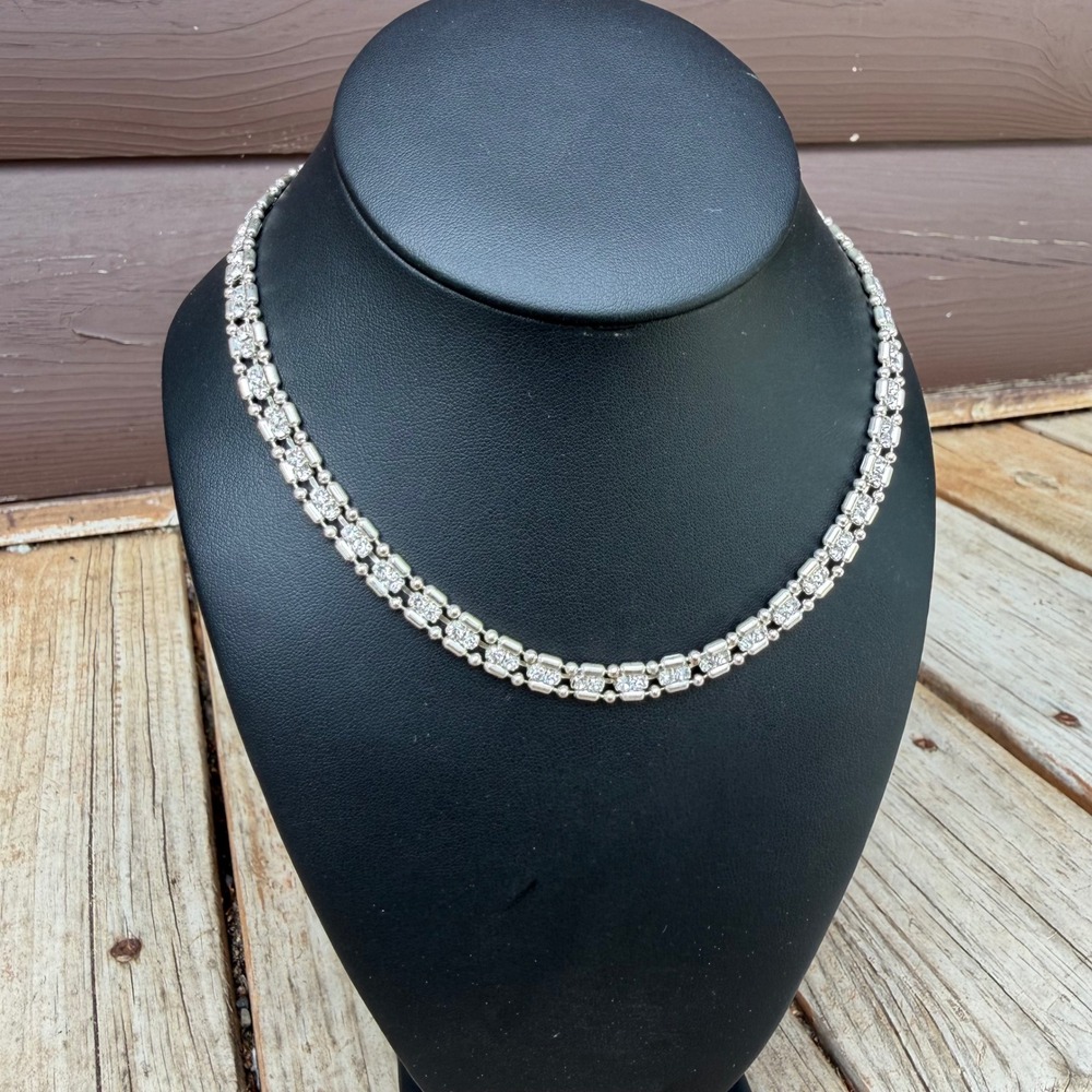 Rhinestone Choker Necklace Women Silver Tone Crystal Ball Chain Costume